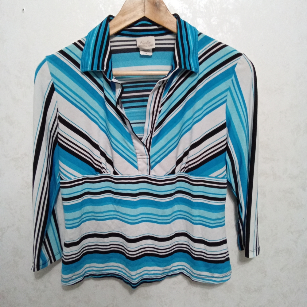 Women’s Blue Striped Button-Down Collared Top - image 1